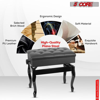 5 Core Piano Bench 3" Padded Cushioned Stool Wooden Heavy Duty