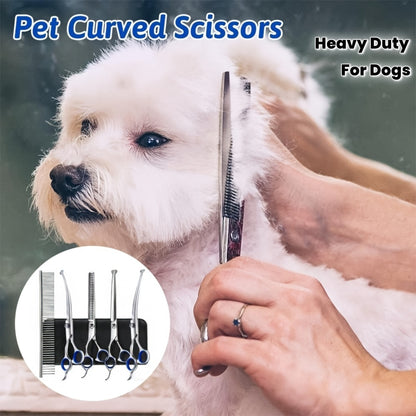 7in1 Professional Stainless Steel Dog Grooming Scissors With Safety Round Tip Titanium Coated Heavy Duty Dog  Cat Grooming Scissors Set With Straight  Thinning  Curved Scissors  Comb Pet Grooming Scissors Kit For Dogs Cats  Other Animal