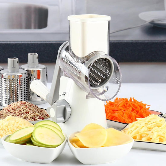 Rotary Cheese Planer Hand Crank Cheese Shredder Fresh Cheese Vegetable Nuts NonSlip Suction Base Free Cleaning Brush Three Blades