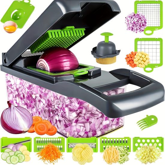 Vegetable Chopper with Container  Multifunctional Vegetable Cutter Veggie Chopper Onion Cutter Kitchen Choppers And Dicers Fruit And Vegetable Chopper 14in 1 Food Chopper