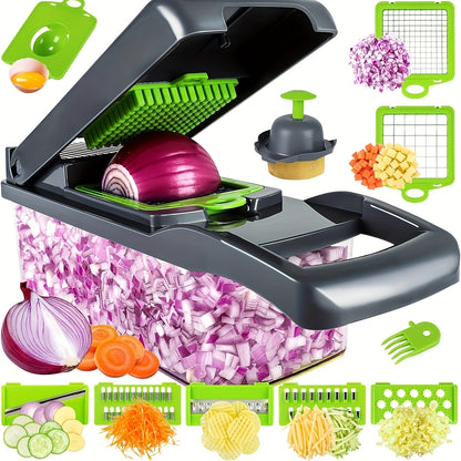Vegetable Chopper with Container  Multifunctional Vegetable Cutter Veggie Chopper Onion Cutter Kitchen Choppers And Dicers Fruit And Vegetable Chopper 14in 1 Food Chopper