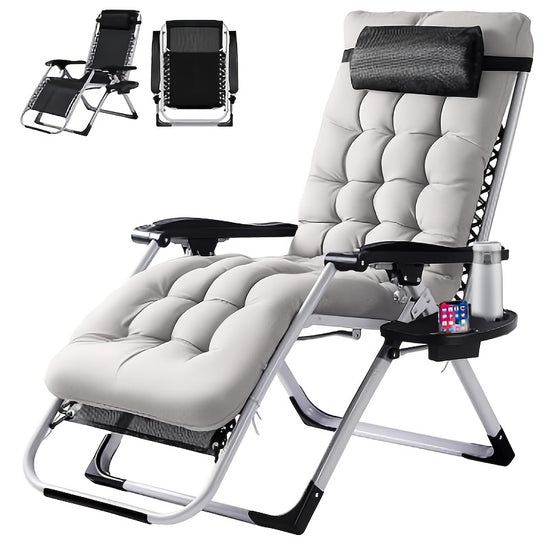 Zero Gravity Recliner Foldable Headrests Recliner with Cup Holder Tray And Detachable Cushion Indoor Outdoor Foldable Recliner Black Gray