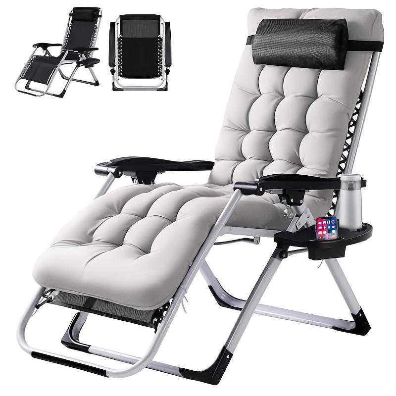 Zero Gravity Recliner Foldable Headrests Recliner with Cup Holder Tray And Detachable Cushion Indoor Outdoor Foldable Recliner Black Gray