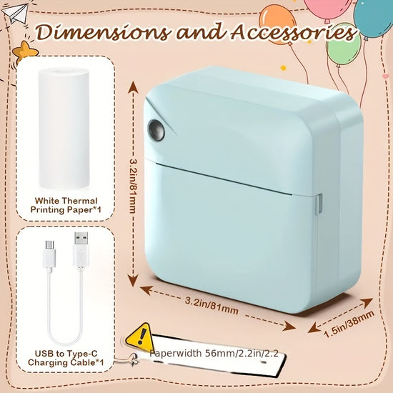 Micro Printer Pocket Printer Inkless Sticker Thermal Printer with 1 Roll of Thermal Paper Wireless Portable Receipt Printer Suitable for Photos Diaries Notes and Memos