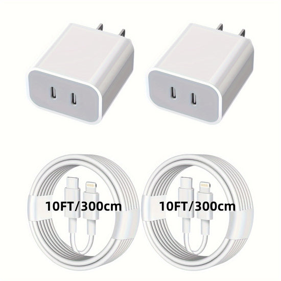 For IPhone Charger Fast Charging 10 Ft  MFi20W PD USB C Wall Charger Block 2in1 Adapter Fast Charger 10FT300cm USB C Lightning Cable For IPhone 14 Pro Max14 Pro14131211 Pro MaxX