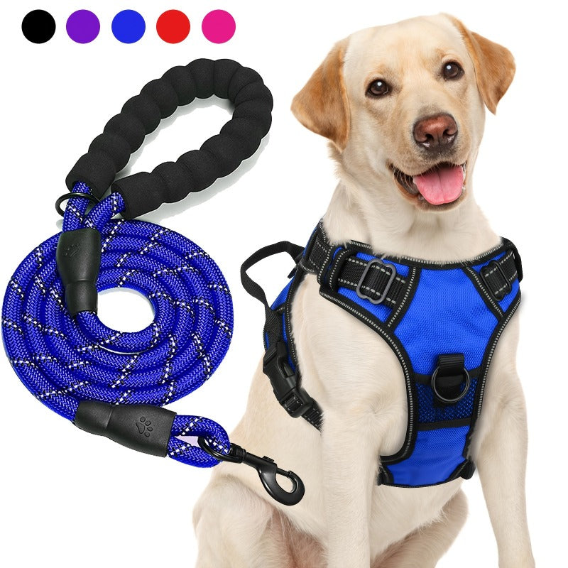 JOYTALE Dog Strap And Rope Set NonPull Adjustable Reflective Oxford Dog Strap Easy Control of Medium to Large Dog Straps Comes with Free Heavy 5Foot Dog Rope