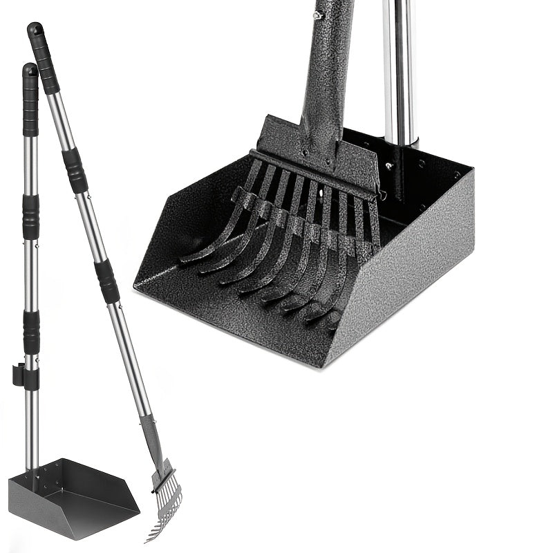 Stainless Steel Dog Pooper Scooper Set Durable Rust Proof Tray And Rake Set Pet Waste Removal Scoop with Adjustable Handles Easy to Clean Ideal for All Breeds
