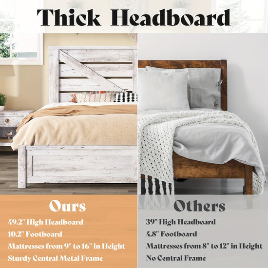 Farmhouse Bed Frame with 492 Barn Door Headboard Platform Bed Frame with Wood Slat Under Bed Storage Space Easy Assembly NoiseFree