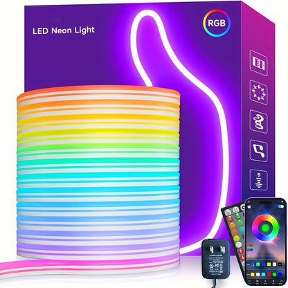 LED Neon Light 19685inch RGB LED Rope Light with Remote Control 24V US Standard Plug APP Controller Waterproof Flexible Neon Light with RGB Halloween Christmas Atmosphere LE Light Decoration