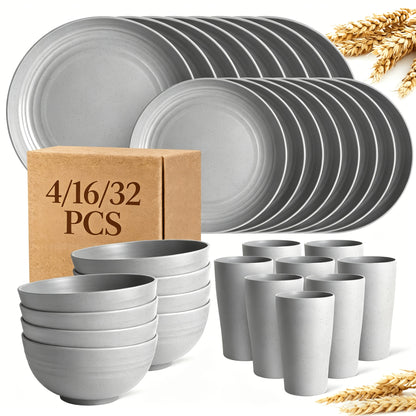 Unbreakable Dinnerware Set 32164pcs Wheat Straw Dinnerware Set  Service For 84 Large Size Modern Dish SetPlateDessert PlateBowlCup Lightweight Tableware Perfect For Camping Gifts For ChristmasHalloween Local Warehouse Items