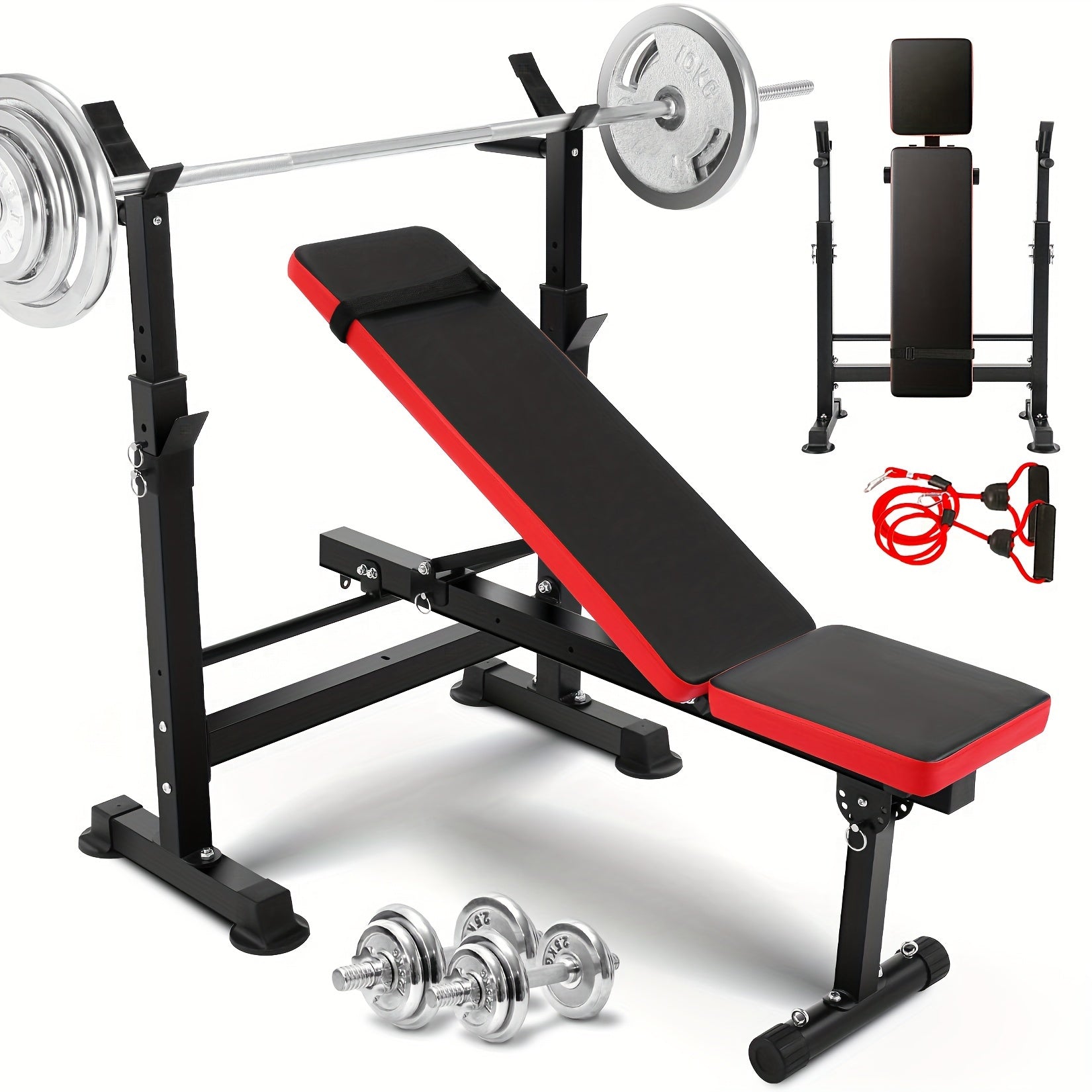 Professional All in One Weight Bench Set with Squat Rack Adjustable And Foldable Workout Bench Press Set with Leg Developer Preacher Curl Pad for Home Gym Full Body Workout