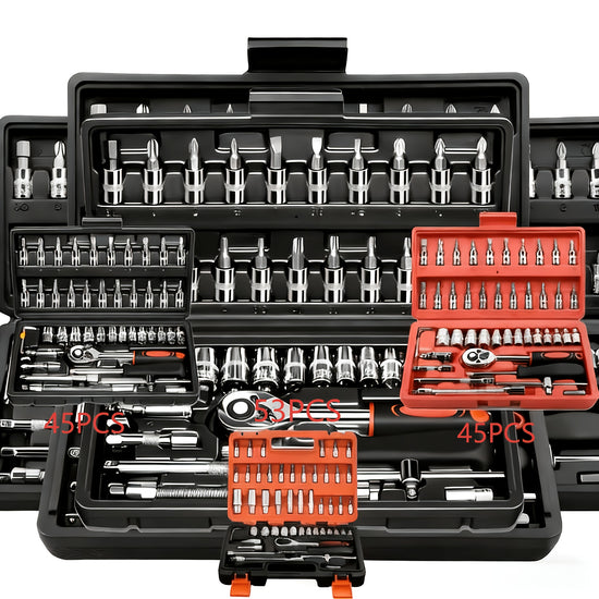 4553pcs Tool Collection Premium Professional VehicleMotorbike Repair Toolkit 14 Inch Drive Deep And Standard Wrench Collection RacingQuality Vehicle Components Repair Ratchet Wrench And Additional Vehicle Repair Additions Toolkit
