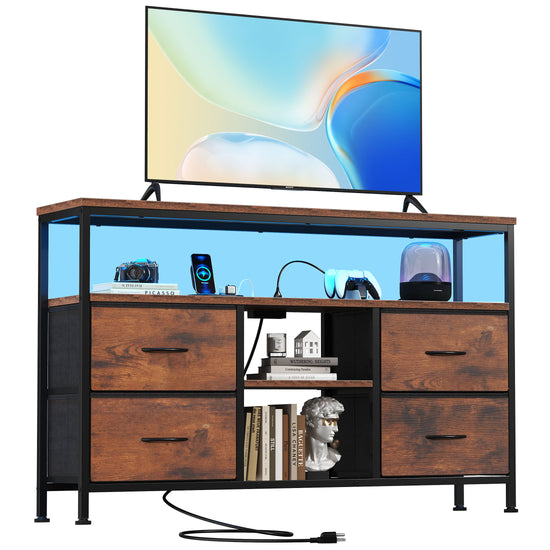 JHK Modern TV Stand with LED Lights and Power Outlets 4Drawer Media Console Entertainment Center for 50 inch TVs for Living Room  Bedroom with Adjustable Feet No Remote Included