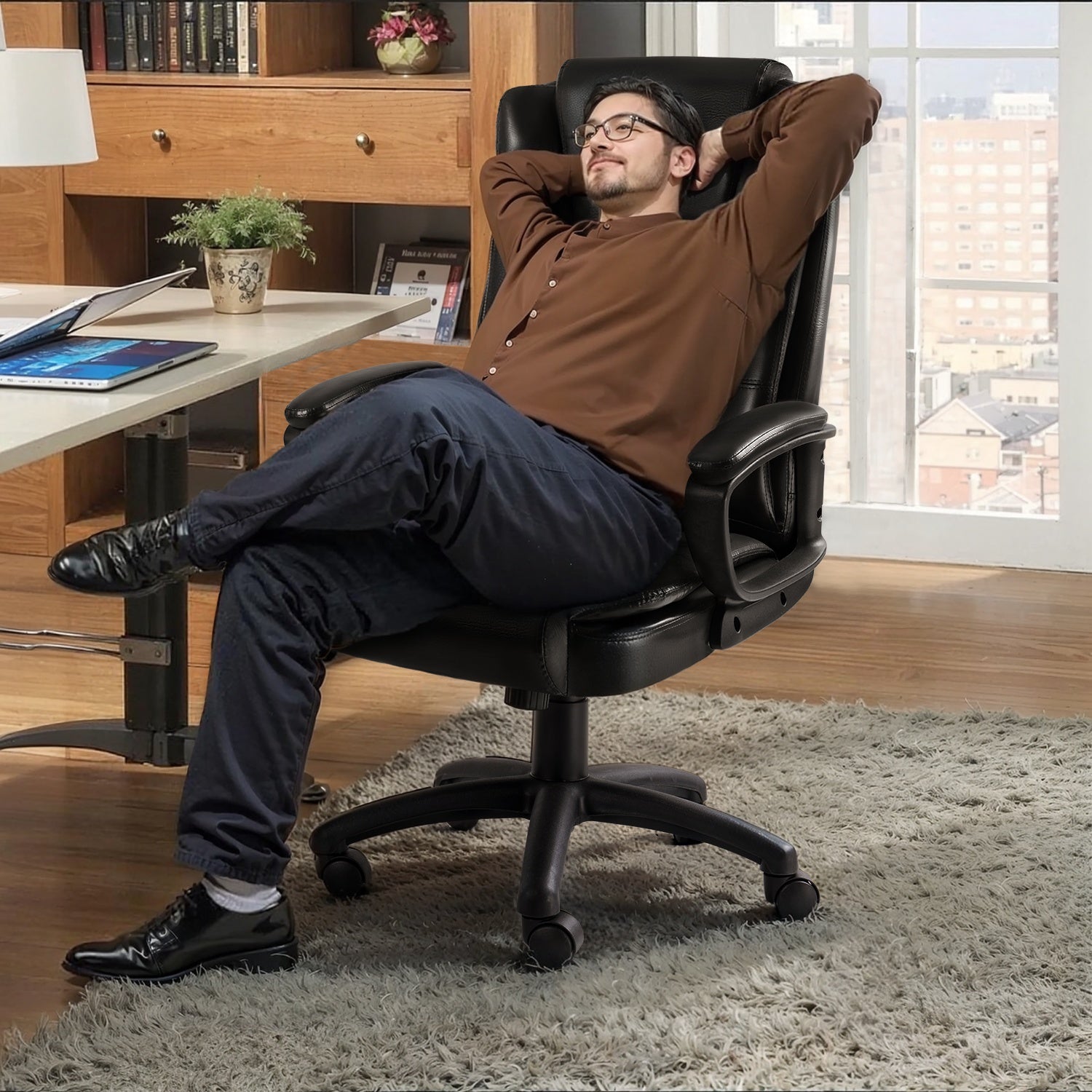 Home Office Desk Chair 400LBS Big And Tall Computer Executive Chair Ergonomic PU Leather Chairs with High Back Cushion Adjustable Armrest Lumbar Back Support for Long Time Sitting