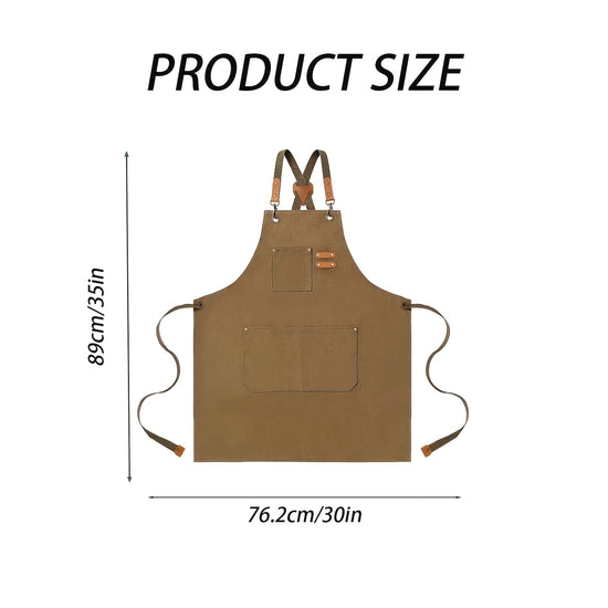 Men And Womens Crossback Apron Made Of Canvas with Material Suitable for Outdoor Barbecues Outdoor Work Art Painting And Gardening It Has 3 Tool Pockets And Adjustable Fastening