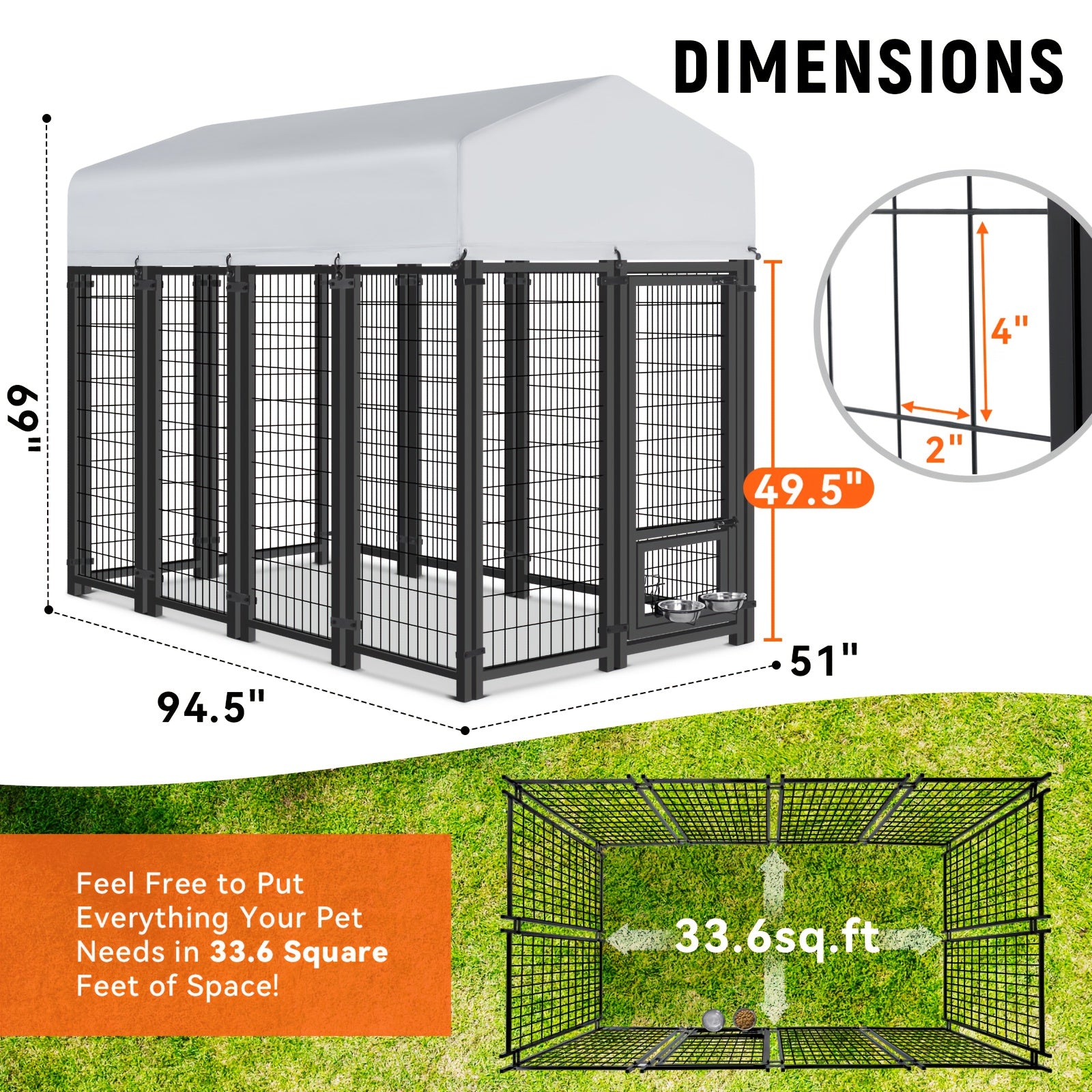 TOWALKER Outdoor Dog Enclosure for Big Dogs Sturdy Welded Wire Steel Dog Play Area Fence Featuring a Secure Lock Pet Pen with UvResistant Roof Cover for Outdoor Use