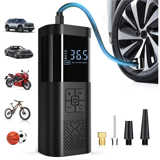 Tire Inflator Portable Air Compressor 150PSI Car Tire Air Pump With Tire Pressure Gauge LED 3X Fast OneButton Smart Cordless Tire Air Pump For Cars Motorcycles Bicycles Balls Etc