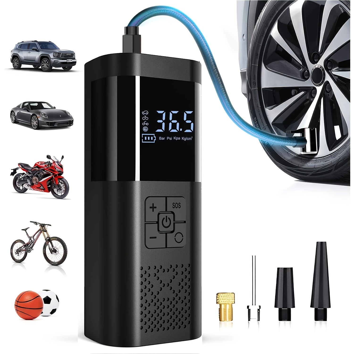 Tire Inflator Portable Air Compressor 150PSI Car Tire Air Pump With Tire Pressure Gauge LED 3X Fast OneButton Smart Cordless Tire Air Pump For Cars Motorcycles Bicycles Balls Etc