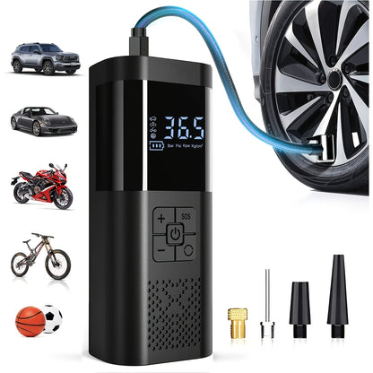 Tire Inflator Portable Air Compressor 150PSI Car Tire Air Pump With Tire Pressure Gauge LED 3X Fast OneButton Smart Cordless Tire Air Pump For Cars Motorcycles Bicycles Balls Etc