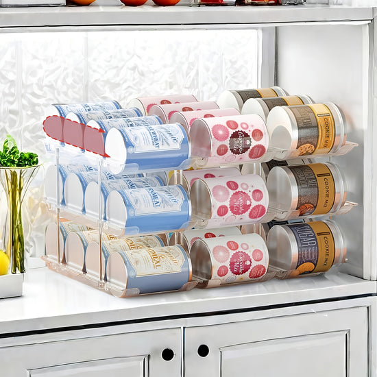 Pantry Can Storage Rack  Holds 36 Cans 3 Tiers3pcs AutoRolling Stackable Can Storage Rack  Transparent PET Material Suitable for Soda Soup Vegetable Cans  Kitchen Garage Dorm Closet Organizer  ToolFree Easy Assembly