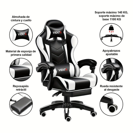 Ergonomic HighBack Gaming Chair with Footrest  PU Leather Reclining Office Desk Chair Suitable for ESports Adjustable Swivel Lumbar Support  Racing Style Gamer Chair