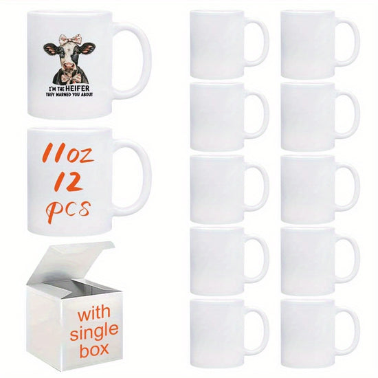 12 Pack a case Sublimation Mugs Sublimation Blanks Cups With Handle Individual Box From US Warehouse And 24 Working Days Delivery Portability Domestic Durable Each Single White Box Packing Blank White Coffee Mugs Sublimation Tumblers