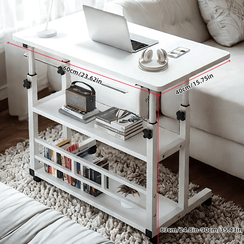 A Mobile Computer Desk on Wheels That Can Be Adjusted in Height Offered in Black Or White Easy to Put Together Sturdy Metal Construction Timeless Design Ideal for Bedrooms Living Areas