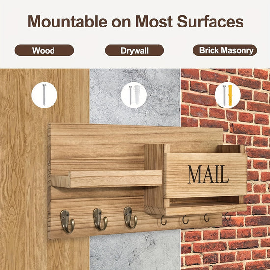 Solid Wood WallMounted Storage Rack with Mailbox Slot Door Handle  Decorative Hooks  Multifunctional Organizer for Keys Hats Books  SpaceSaving Entryway Bedroom Bathroom Living Room  Durable Wooden Construction Contemporary Design Wooden Sto