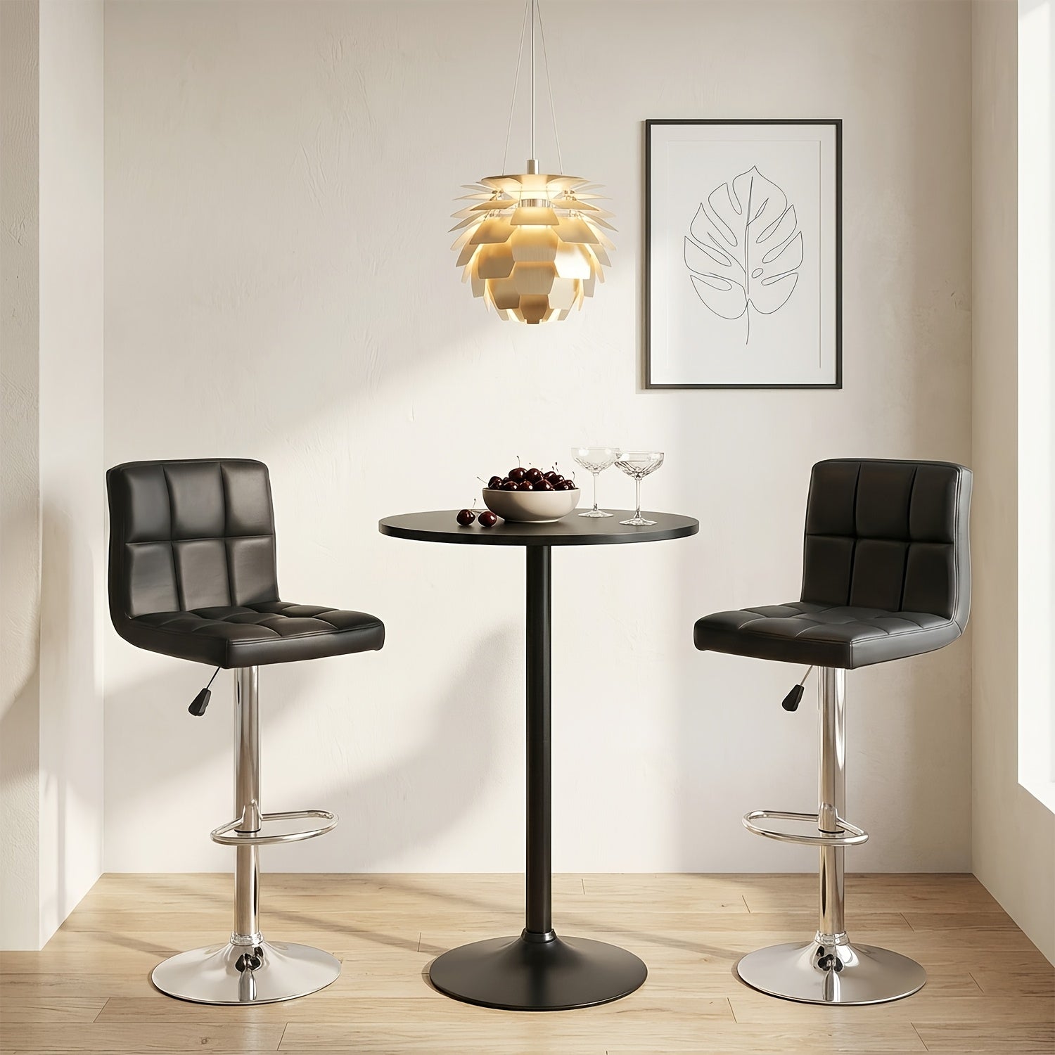 Bar Stool Set of 2 Bar Table Sold Separately PU Leather Adjustable Swivel Stool