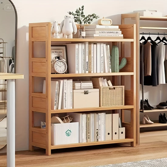 1pc Natural Bamboo MultiTier Shelf Unit  Sturdy FreestandingWallMountable Storage Shelf with Multiple Compartments Suitable for Books Bathroom Shelves Kitchen Bedroom Living Room Organization  Natural Wood Look Bamboo Shelving Unit Standing