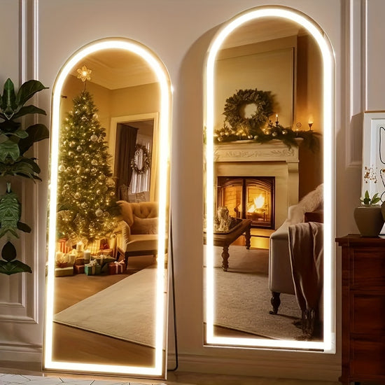 LED LightedNotLED Lighted FullLength Mirror with ArchedRect Top  Aluminum Frame FloorStanding Dressing Mirror for Bedroom  Living Room BlackGoldenWhite