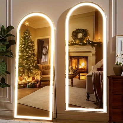 LED LightedNotLED Lighted FullLength Mirror with ArchedRect Top  Aluminum Frame FloorStanding Dressing Mirror for Bedroom  Living Room BlackGoldenWhite