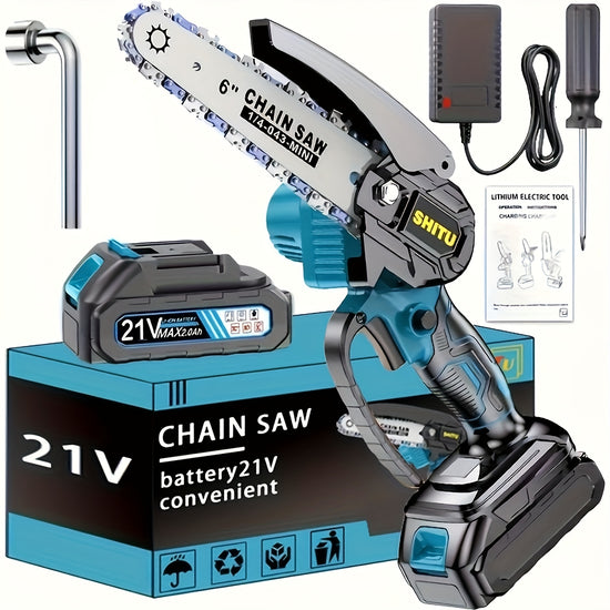 Mini Cordless Chainsaw Lightweight  Portable Handheld Electric Tree Cutter with Splash Guard Security Lock Optional Rechargeable Battery and Safe Trimming for Quick Cutting of Tree Branches Courtyard Household and Garden Gifts for Men