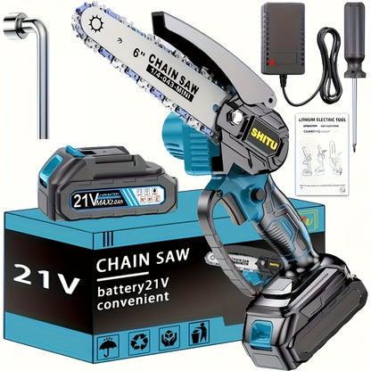 Mini Cordless Chainsaw Lightweight  Portable Handheld Electric Tree Cutter with Splash Guard Security Lock Optional Rechargeable Battery and Safe Trimming for Quick Cutting of Tree Branches Courtyard Household and Garden Gifts for Men