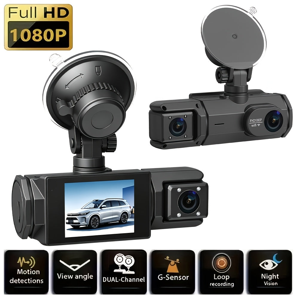 1080P HD Front And Cabin DualCamera Dash Cam Equipped with 2Inch IPS Screen 170 Front Wide Angle And 140 Rear Wide Angle ADAS Driving Assistance GSensor Loop Recording Night Vision 24Hour Parking Mode  Sd Card Not Included