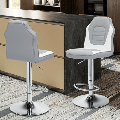 MoNiBloom Racing Style Bar Stools Set of 2 Height Adjustable PU Leather Barstools with Footrest 360 Swivel High Backrest Bar Chairs for Kitchen Counter and Pub