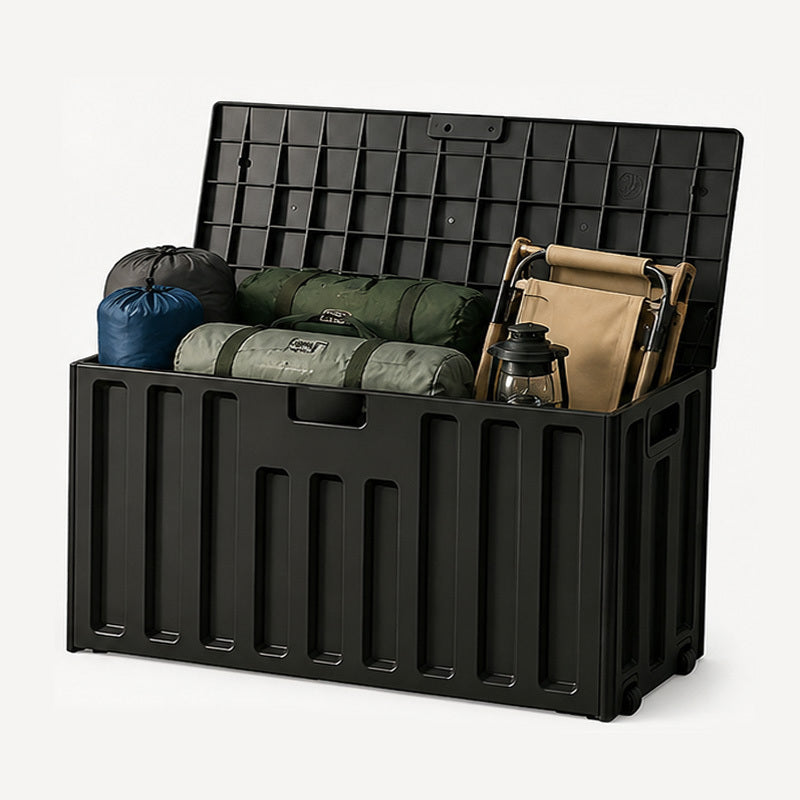 75Gallon Deck Box WOOD GRAIN Outdoor Storage Box UV Resistant Resin Package Delivery And Storage Box with Lockable Lid for Patio Furniture Cushions Pool Accessories Garden Tools Outdoor