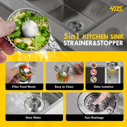 5in1 Stainless Steel Sink Aid Kitchen Sink Drain Strainer Food Catcher Popup Kitchen Sink Stopper  Odor Filter Kitchen Sink Strainer Accessories with Drain Basket