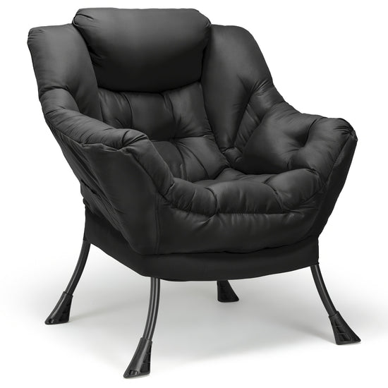 Lazy Chair Modern Comfy Lounge Accent Chair Large Sofa Armchair with A Side Pocket Leisure Reading Chair for Bedroom Living Room Dorm Black
