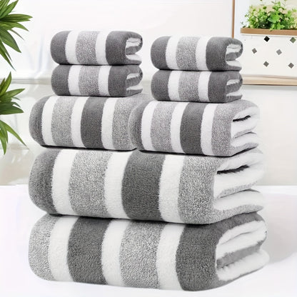 8pcs Set No Hair Loss Super Water Absorption Super Soft FiveStar Hotel Standard TwoColor Striped Interval Combination Including 2 Large Towels 2 Large Face Towels And 4 Hand Towels