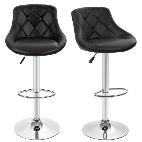 Set of 2 Adjustable Bar Stools with Back Support Featuring a Swivel Design And Made of PU Leather Perfect for Kitchen Counters And Dining Areas