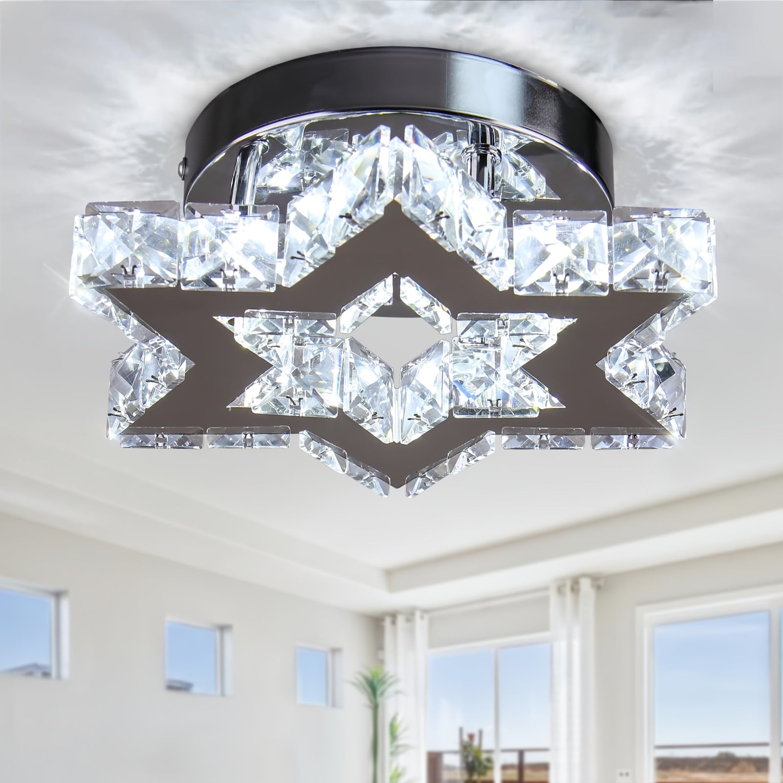 Chandelier LED Crystal Chandelier Modern Flush Mount Ceiling Light Fixtures LED Star  Chandeliers Light Fixture Ceiling Lamp for Kitchen Hallway Foyer Bedroom Dinning Room Cool WhiteDimmable