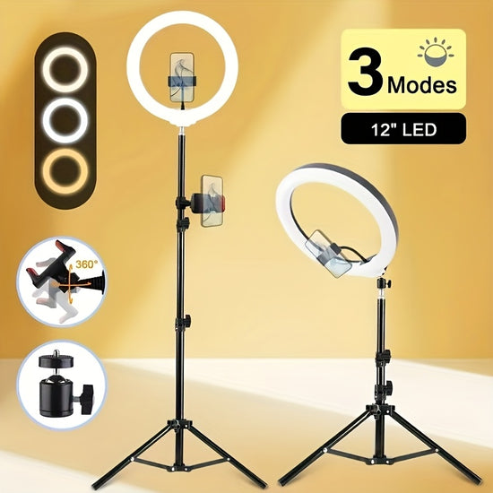 ZOMEI 1012Inch LED Selfie Ring Light Compatible with Dual Phone ClipsAdjustable Bracket  3 Color Modes 12 Brightness Levels USB Powered Phone StandRingshaped Fill Light Ideal for Makeup Photography  Video Selfie Stick for Phone