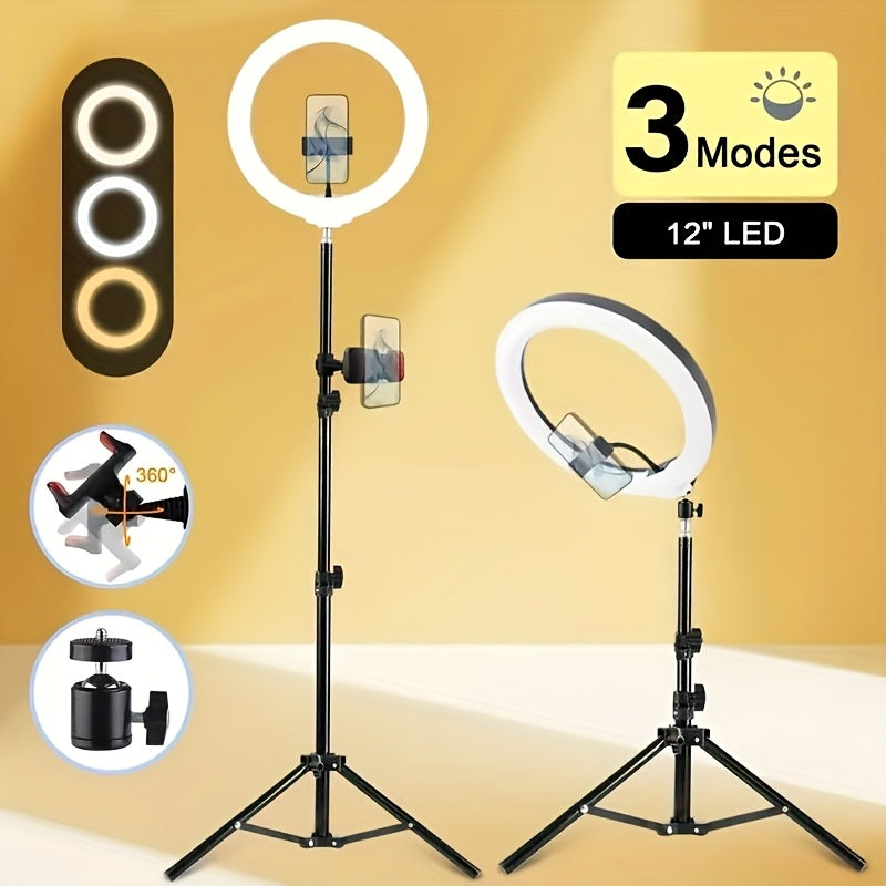 ZOMEI 1012Inch LED Selfie Ring Light Compatible with Dual Phone ClipsAdjustable Bracket  3 Color Modes 12 Brightness Levels USB Powered Phone StandRingshaped Fill Light Ideal for Makeup Photography  Video Selfie Stick for Phone