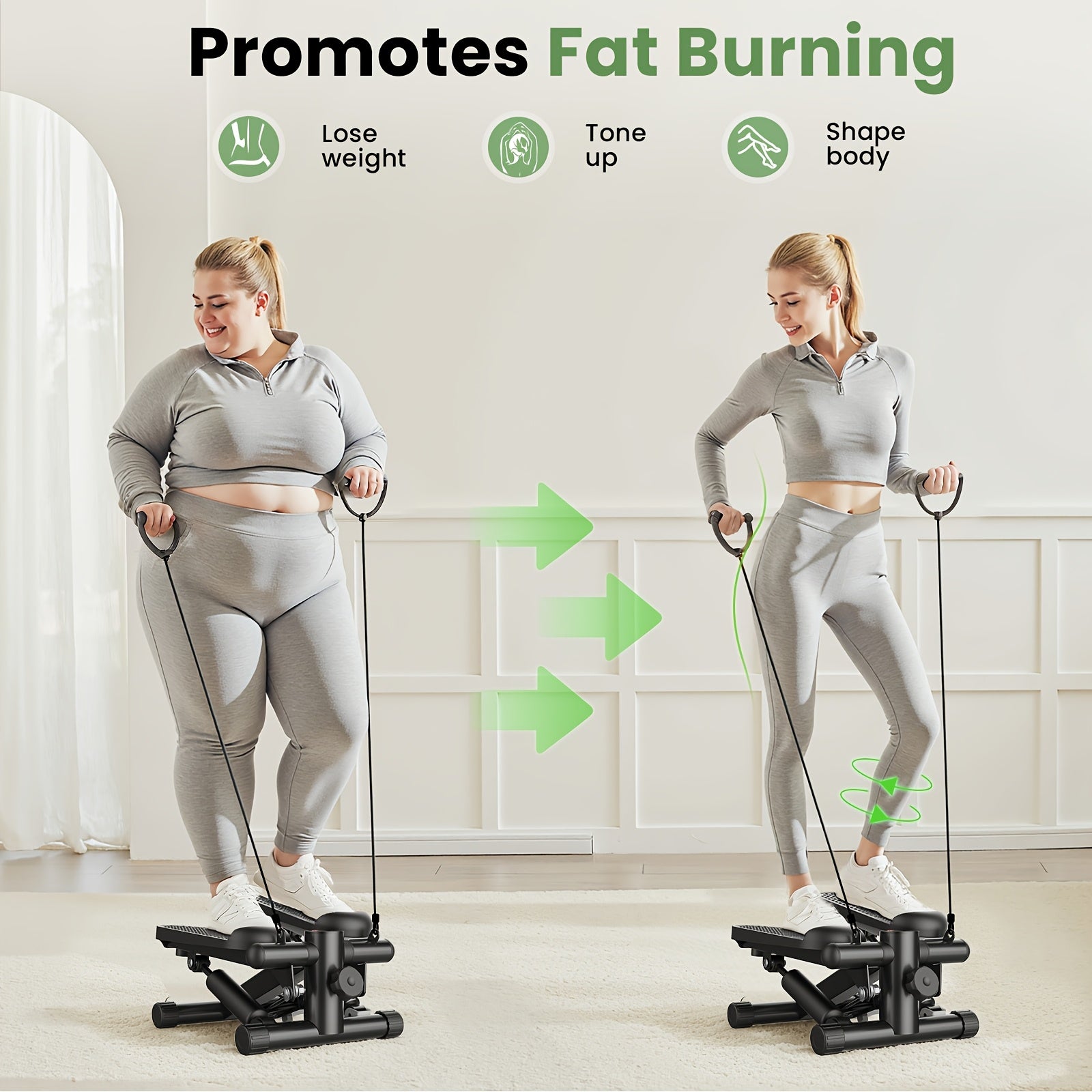Mini Exercise Stepper with Resistance Bands  Compact Stair Stepper Machine for Home Use Twist Motion Full Body Workout 300LBS Capacity Portable Fitness Equipment
