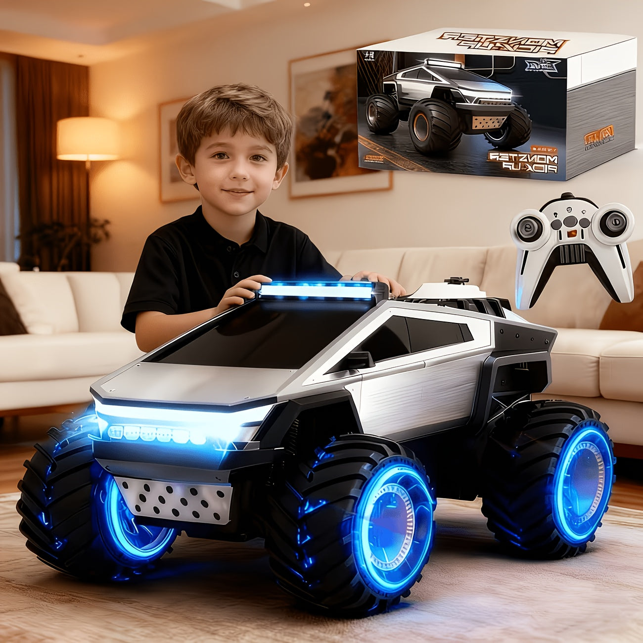 RC Monster Truck Toy 24GHz 4WD All Terrain RC Monster Truck Toy 112 Remote Control Car Realistic Sound Effects Remote Control OffRoad Vehicle with Ergonomic Grip Remote Control Offroad Vehicle with LED Lights Music Excellent Grip Big