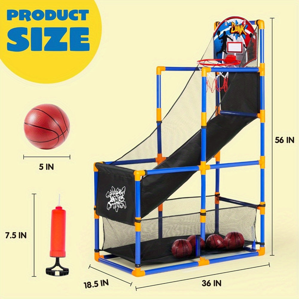 Arcade Basketball Game Set with 4 Balls And Hoop for Kids 3 Years Old Indoor Outdoor Sport Play  Easy Set Up  Air Pump Included  Ideal for Competition