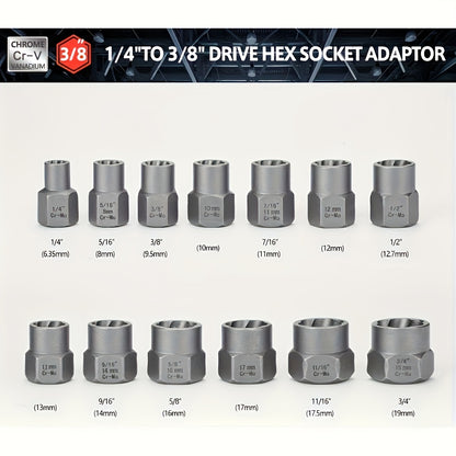 15pcsSet Nut Extractor Includes Bolt And Nut Removers an Bar If The Nut Is Still Stuck in The Sleeve When Removing It Use It to Knock It Out An14  to 38  Drive Hexagonal Socket Adapter