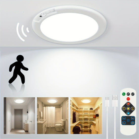 86421Pack Rechargeable LED Ceiling Light with Motion Sensor 3 Lighting Options 10 Brightness Levels Battery Operated Closet Lights Remote Control Dimmable Timing Motion Shower Lights for Living Bathroom Pantry Hallway Porch3000K4500K6500K