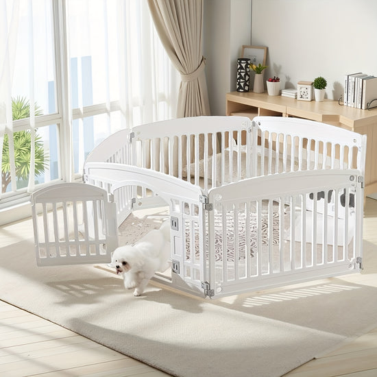 Versatile Plastic Playpen for Dogs Featuring 24Inch Panels Suitable for Small to Medium Breeds This Expandable Design Comes with 4 Or 6 Panels And Includes a Secure Locking Door ItS a Portable Puppy Pen That Can Be Used Indoors Or Outdoors
